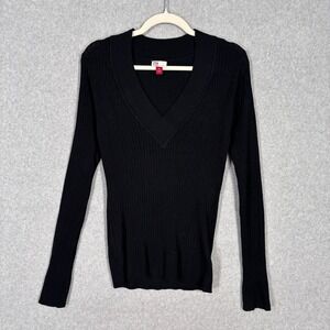 LEI Y2K Sweater XXL Black Ribbed V Neck Elena Gilbert Bella Swan 2000s Mall‎